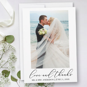 Modern Minimalist Calligraphy Wedding Photo Love Thank You Card