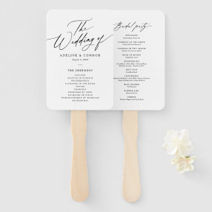 Modern Minimalist Calligraphy Wedding Program Hand Fan