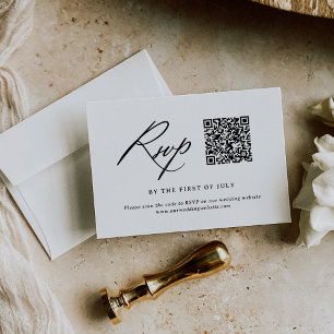 Modern Minimalist Calligraphy Wedding QR code RSVP Card