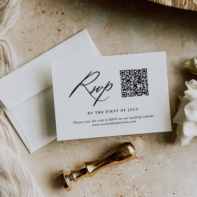 Modern Minimalist Calligraphy Wedding QR code RSVP Card (Creator Uploaded)