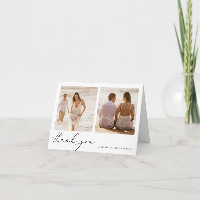 Modern Minimalist Calligraphy Wedding Thank You Card (Front)