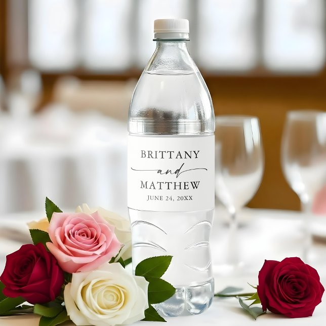 Modern Minimalist Calligraphy Wedding Water Bottle Label (Customize to change your personalized text size or text style.)