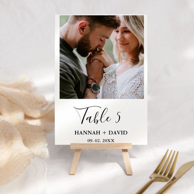 Modern Minimalist Callligraphy photo Wedding  Table Number (Creator Uploaded)