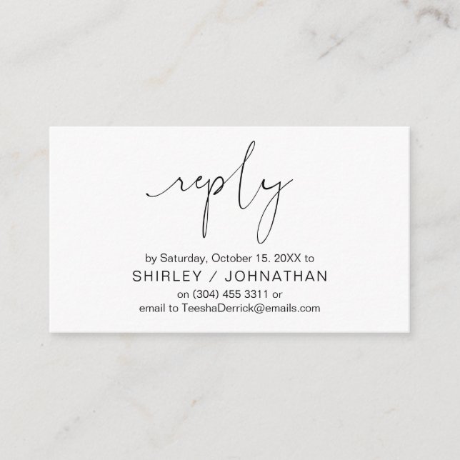 Modern Minimalist Casual, Black, Wedding RSVP Enclosure Card (Front)