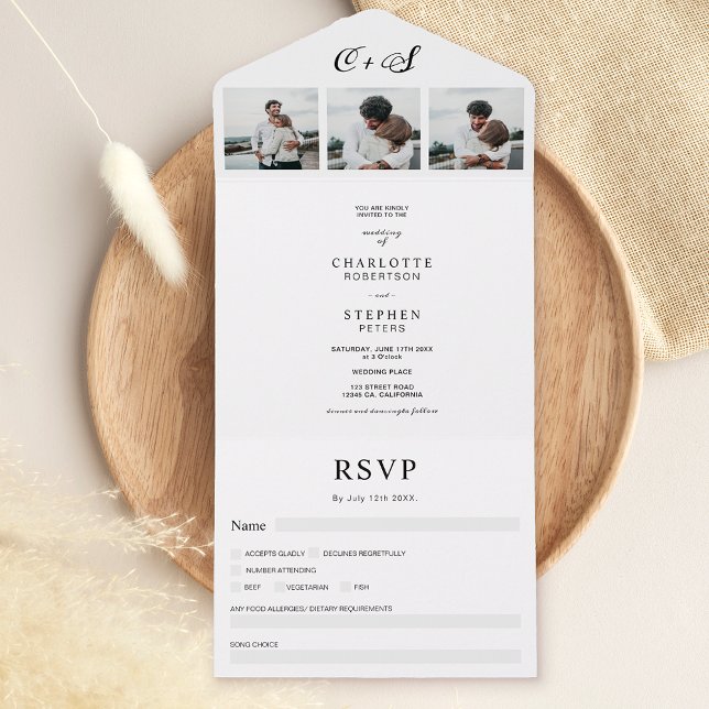 Modern minimalist casual initials photo wedding  all in one invitation (Creator Uploaded)