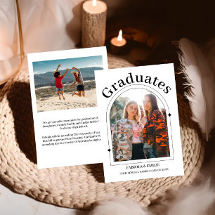 Modern Minimalist Casual Photo Twin graduation Announcement