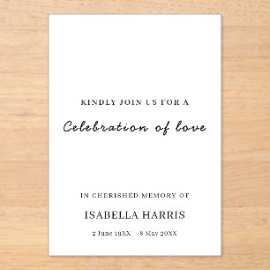 Modern Minimalist Celebration of Life Design Acrylic Invitations