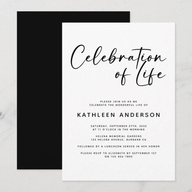 Modern Minimalist Celebration of Life Invitation (Front/Back)