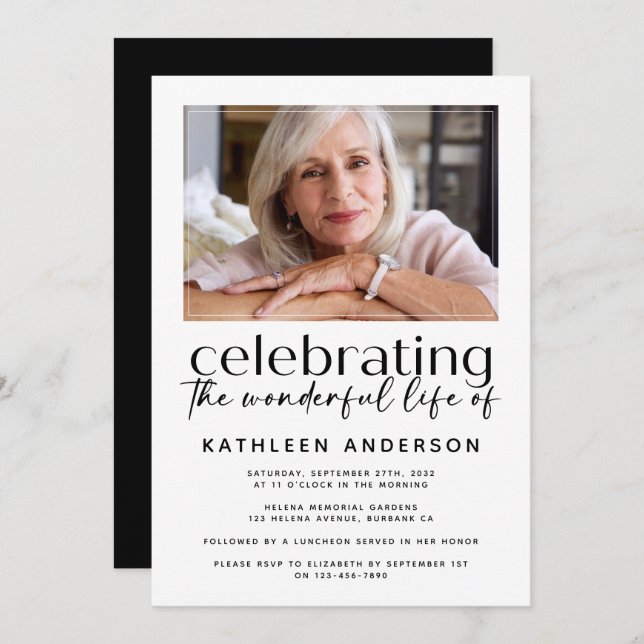 Modern Minimalist Celebration of Life Photo Invitation (Front/Back)