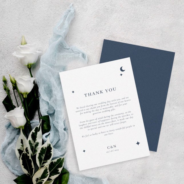 Modern Minimalist Celestial Moon Stars Wedding Thank You Card (Creator Uploaded)