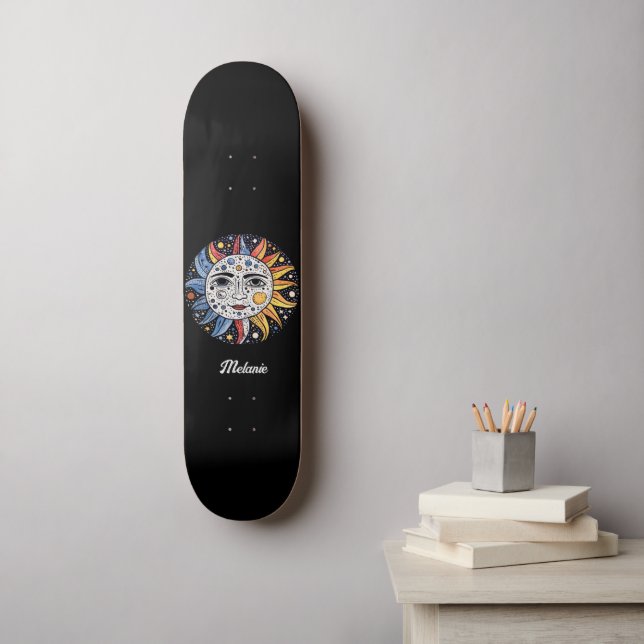 Modern Minimalist Celestial Sun Moon Monogram Skateboard (Wall Art)