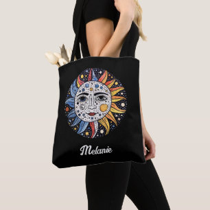Modern Minimalist Celestial Sun Moon Monogram Tote Bag