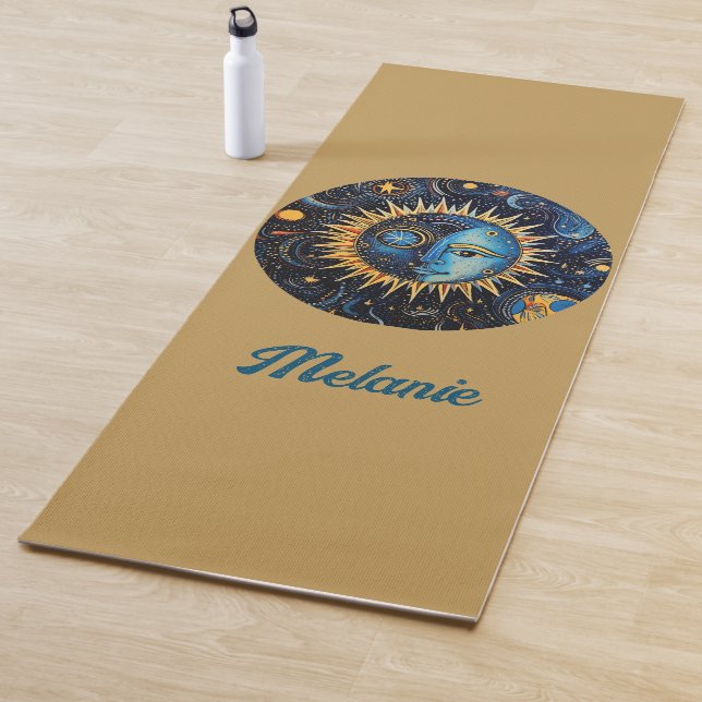 Modern Minimalist Celestial Sun Moon Monogram Yoga Mat (In Situ)