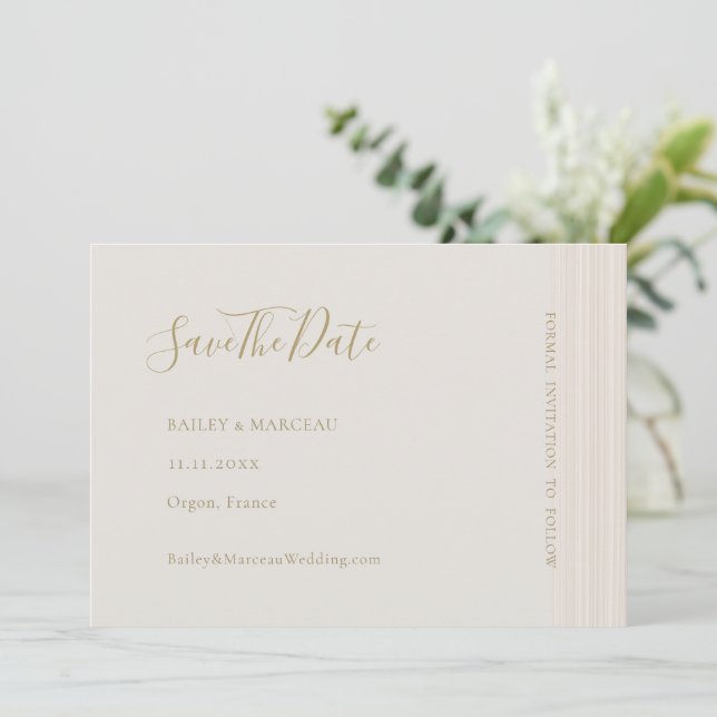  Modern Minimalist Champagne Gold Save The Date  Invitation (Standing Front)