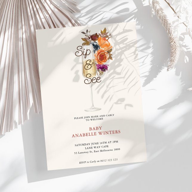 Modern Minimalist Champagne Sip & See Baby Shower  Invitation (Creator Uploaded)