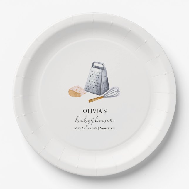 Modern Minimalist Chef Kitchen Baby Shower Paper Plate (Front)
