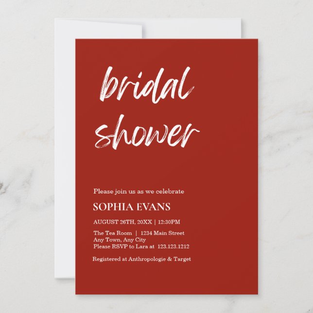 Modern Minimalist Cherry Red Bridal Shower Invitation (Front)