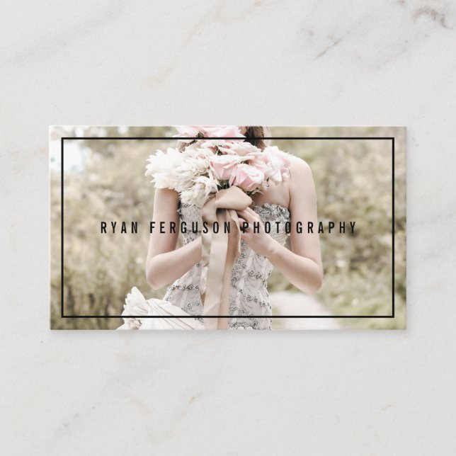 Modern minimalist chic black photography photo business card (Front)