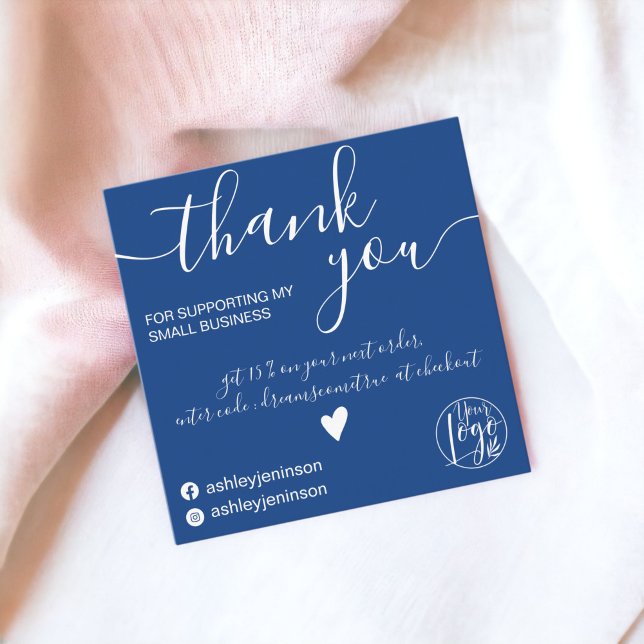 Modern minimalist chic blue order thank you square business card (Modern minimalist chic blue order thank you square business card)