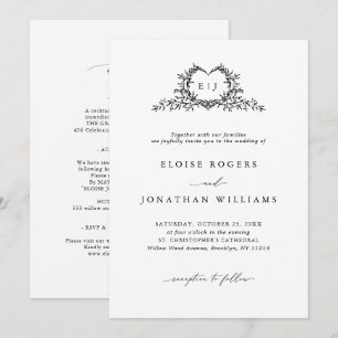 Modern Minimalist Chic Calligraphy Crest Wedding Invitation