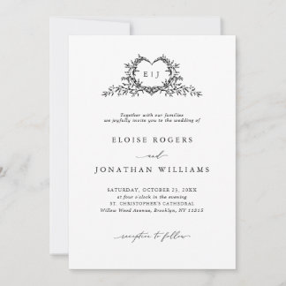 Modern Minimalist Chic Calligraphy Crest Wedding   Invitation