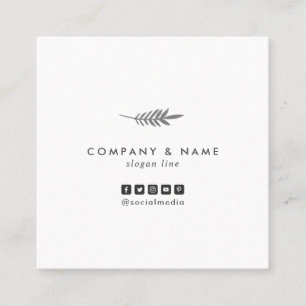 Modern Minimalist Chic Elegant Leaf White & Grey Square Business Card