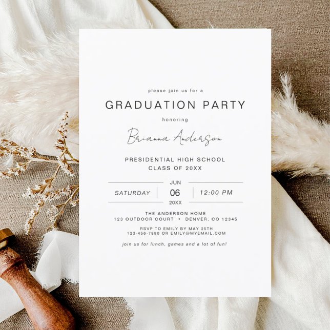 Modern Minimalist Chic Graduation Party Invitation (Creator Uploaded)