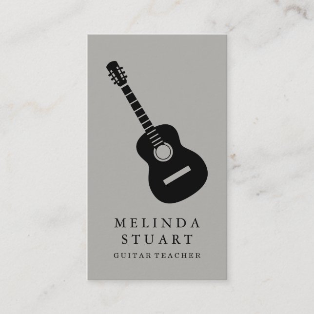 Modern Minimalist Chic Musician Guitar Teacher Business Card (Front)