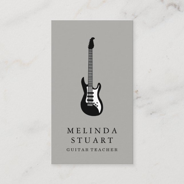 Modern Minimalist Chic Musician Guitar Teacher Business Card (Front)