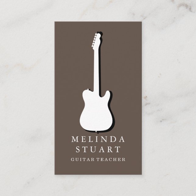 Modern Minimalist Chic Musician Guitar Teacher Business Card (Front)