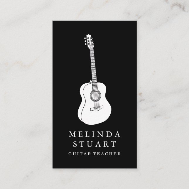 Modern Minimalist Chic Musician Guitar Teacher Business Card (Front)