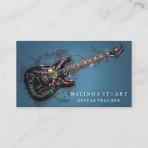 Modern Minimalist Chic Musician Guitar Teacher Business Card