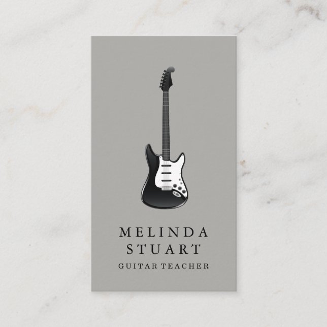 Modern Minimalist Chic Musician Guitar Teacher Business Card (Front)