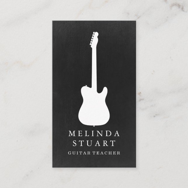 Modern Minimalist Chic Musician Guitar Teacher Business Card (Front)