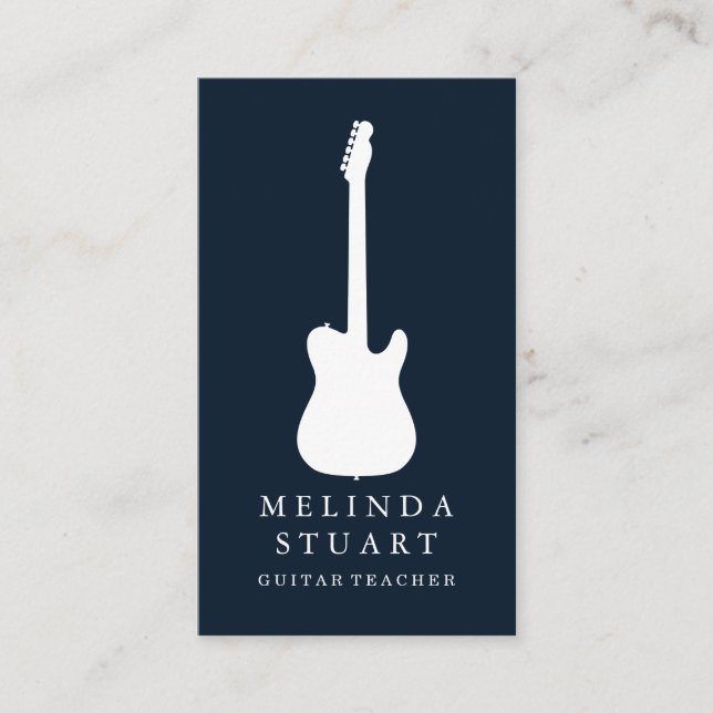 Modern Minimalist Chic Musician Guitar Teacher Business Card (Front)