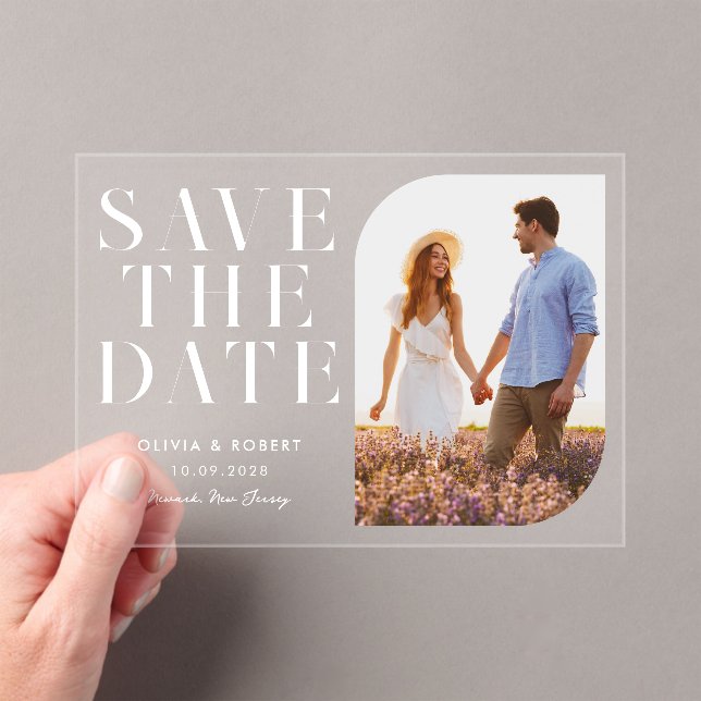 Modern Minimalist Chic Photo Wedding Save the Date Acrylic Invitations (Insitu (Handheld))