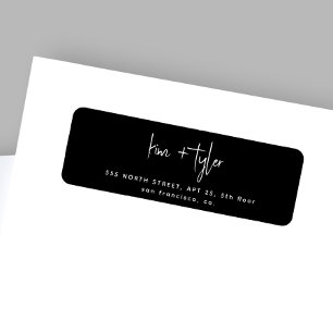 Modern minimalist chic script black wedding return address label