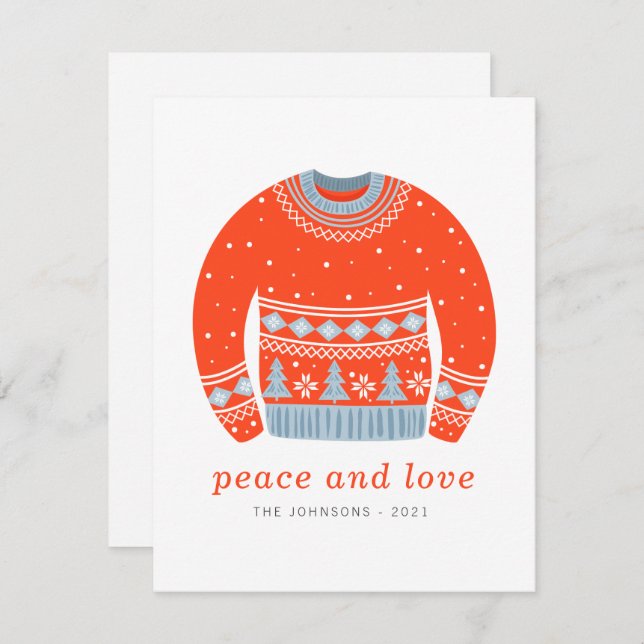 Modern Minimalist Chic Ugly Knitted Sweater Holiday Card (Front/Back)