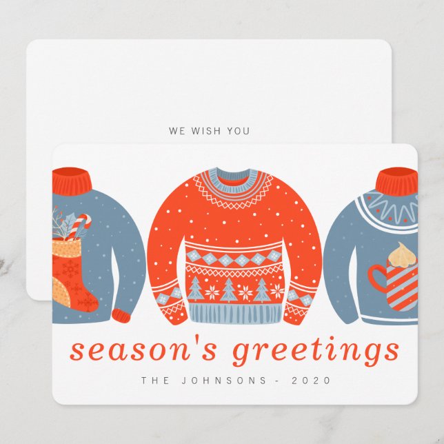 Modern Minimalist Chic Ugly Knitted Sweater Holiday Card (Front/Back)