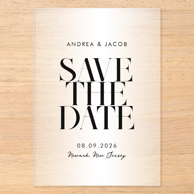Modern Minimalist Chic Wedding Save the Date Acrylic Invitations (Front)