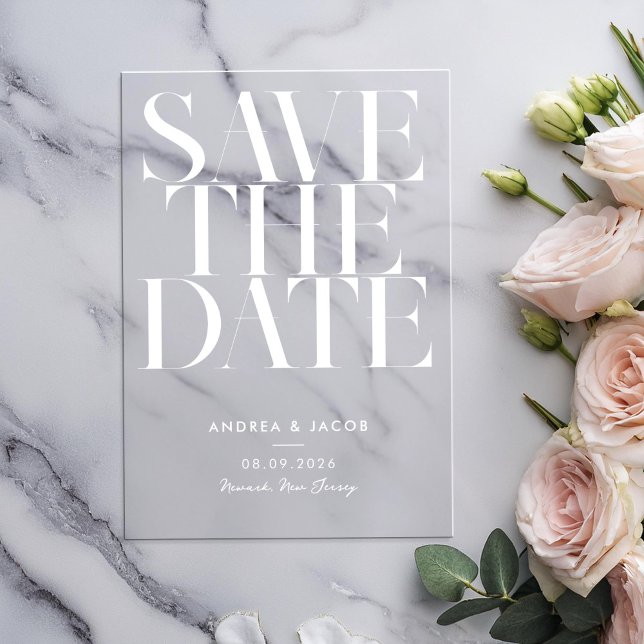 Modern Minimalist Chic Wedding Save the Date Acrylic Invitations (Creator Uploaded)