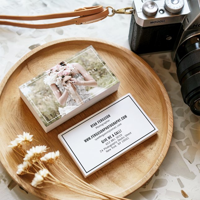 Modern minimalist chic white photography photo business card (Modern minimalist chic white photography photo)