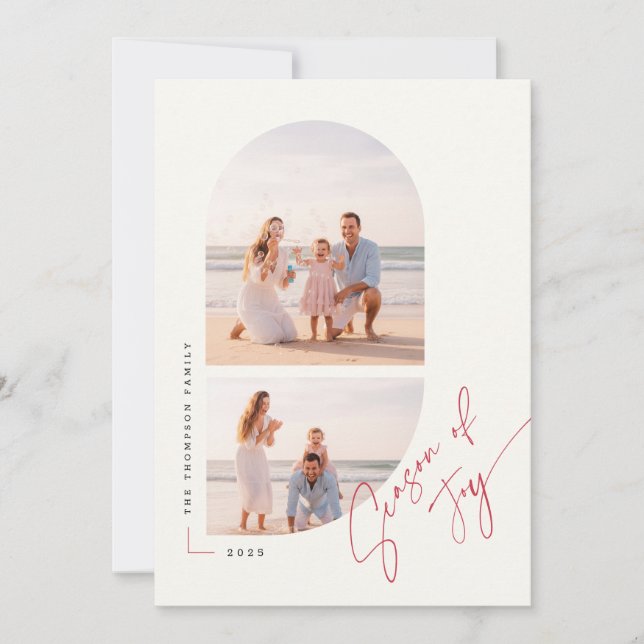 Modern Minimalist Christmas Beach Family Photo Holiday Card (Front)