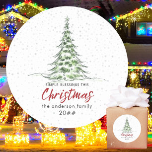 Modern Minimalist Christmas Blessings Family Name Classic Round Sticker