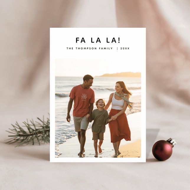 Modern Minimalist Christmas Fa La La Beach Photo Holiday Card (Creator Uploaded)