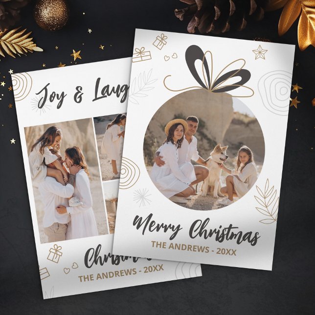 Modern Minimalist Christmas Family Four Photo Holiday Card (Creator Uploaded)