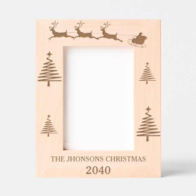 Modern Minimalist Christmas Family Photo  Etched Frames (Front)