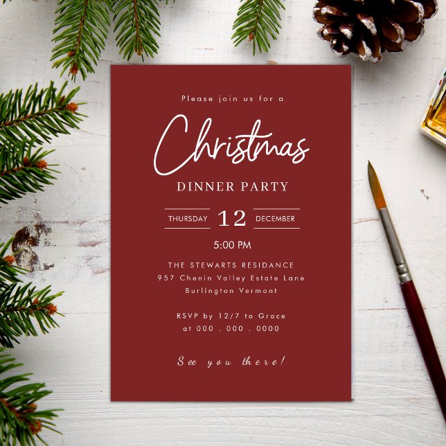 Modern Minimalist Christmas Holiday Dinner Party Invitation (Creator Uploaded)