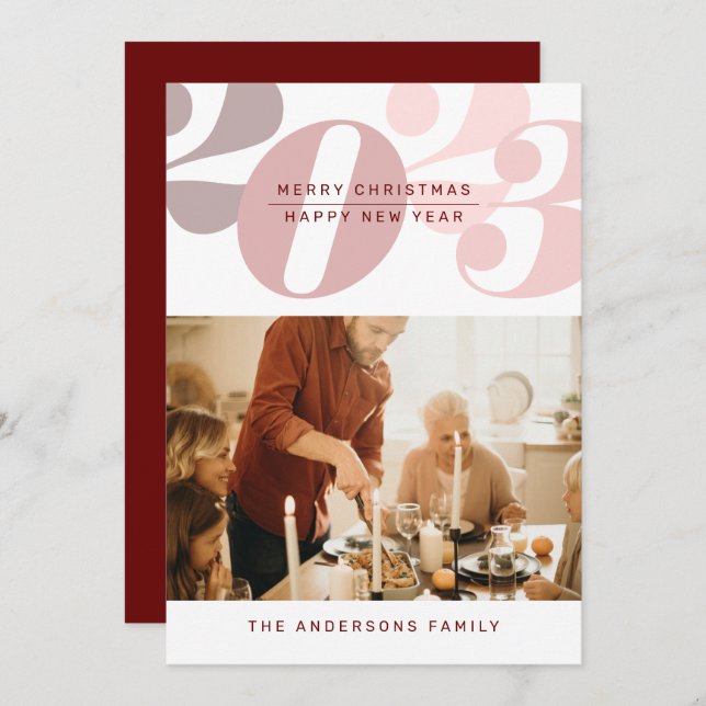 Modern Minimalist Christmas New Year Family Photo Holiday Card (Front/Back)