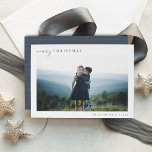 Modern Minimalist Christmas Photo Holiday Card<br><div class="desc">An elegant,  minimalist Christmas photo card design featuring a single horizontal photo with a thick white border. "Merry Christmas" appears at the top left in a mix of modern handwritten script and understated classic serif type,  with your names and the year beneath aligned at the bottom right.</div>